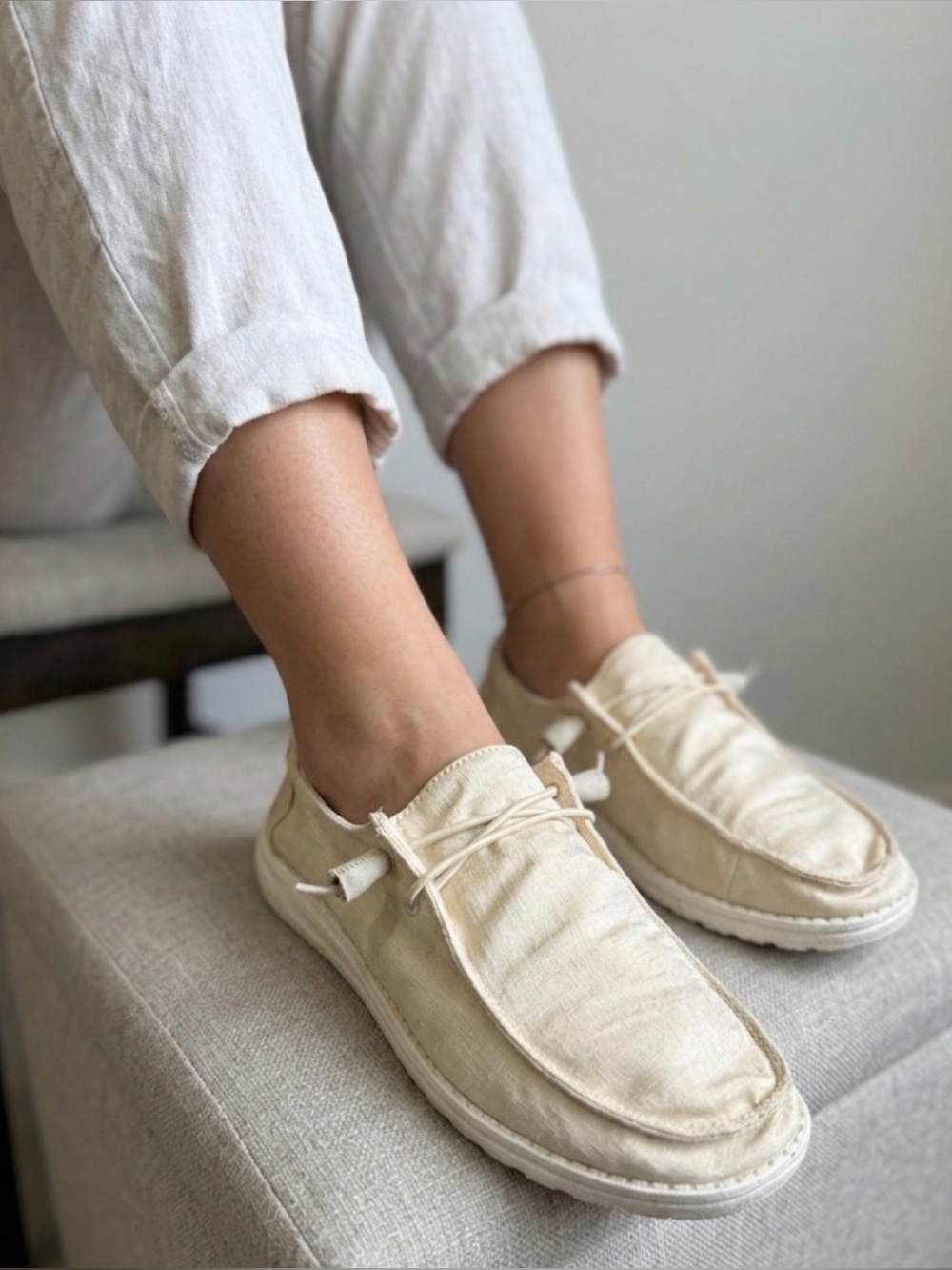 Hey Dude Women’s Linen Satin Beige Shoes